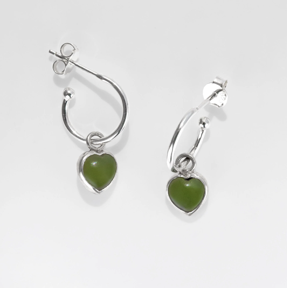 Nick Von K Pounamu Heart Earrings Sterling Silver