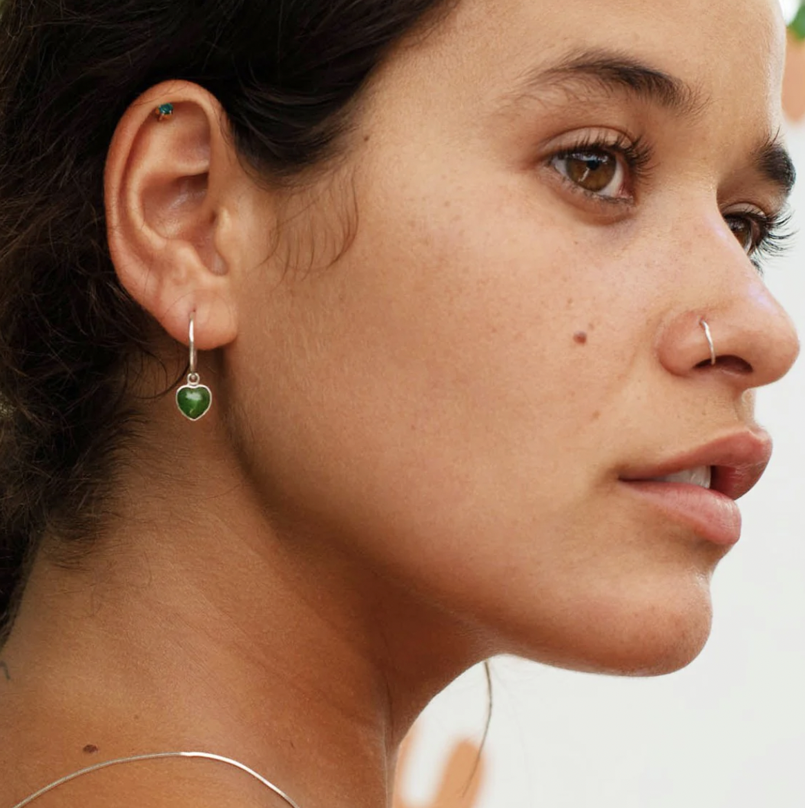 Nick Von K Pounamu Heart Earrings Sterling Silver