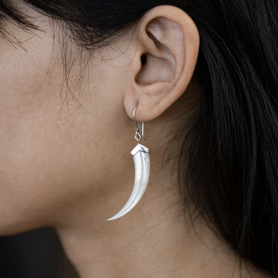 Nick Von K Mother of Pearl Shell Huia Beak Earrings Sterling Silver