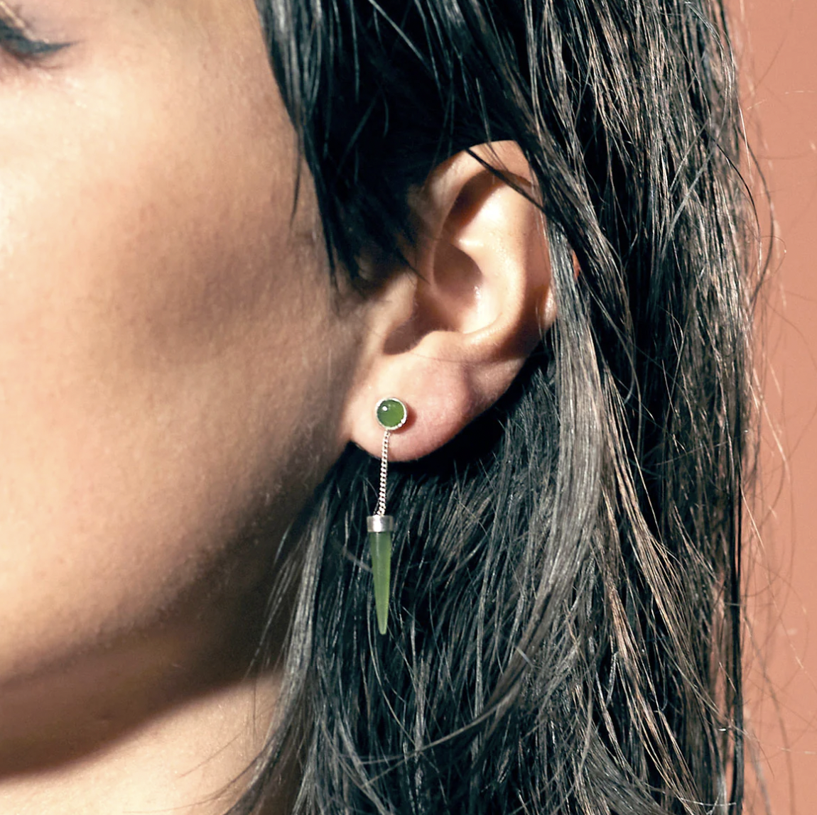 Nick Von K Pounamu Dot Dash Earrings Sterling Silver