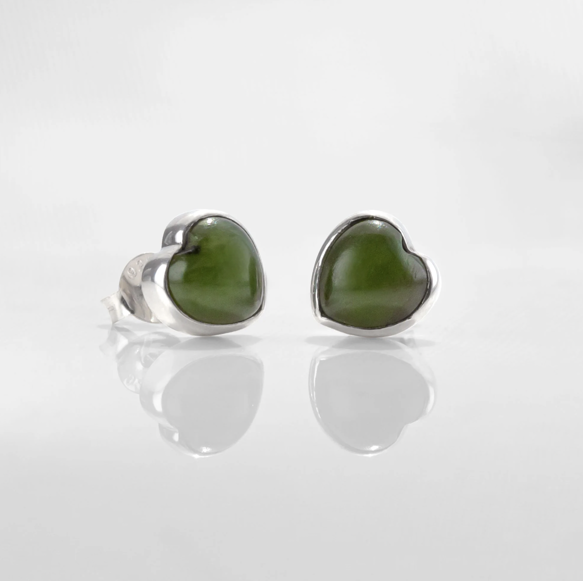 Nick Von K Pounamu Heart Stud Earrings Sterling Silver