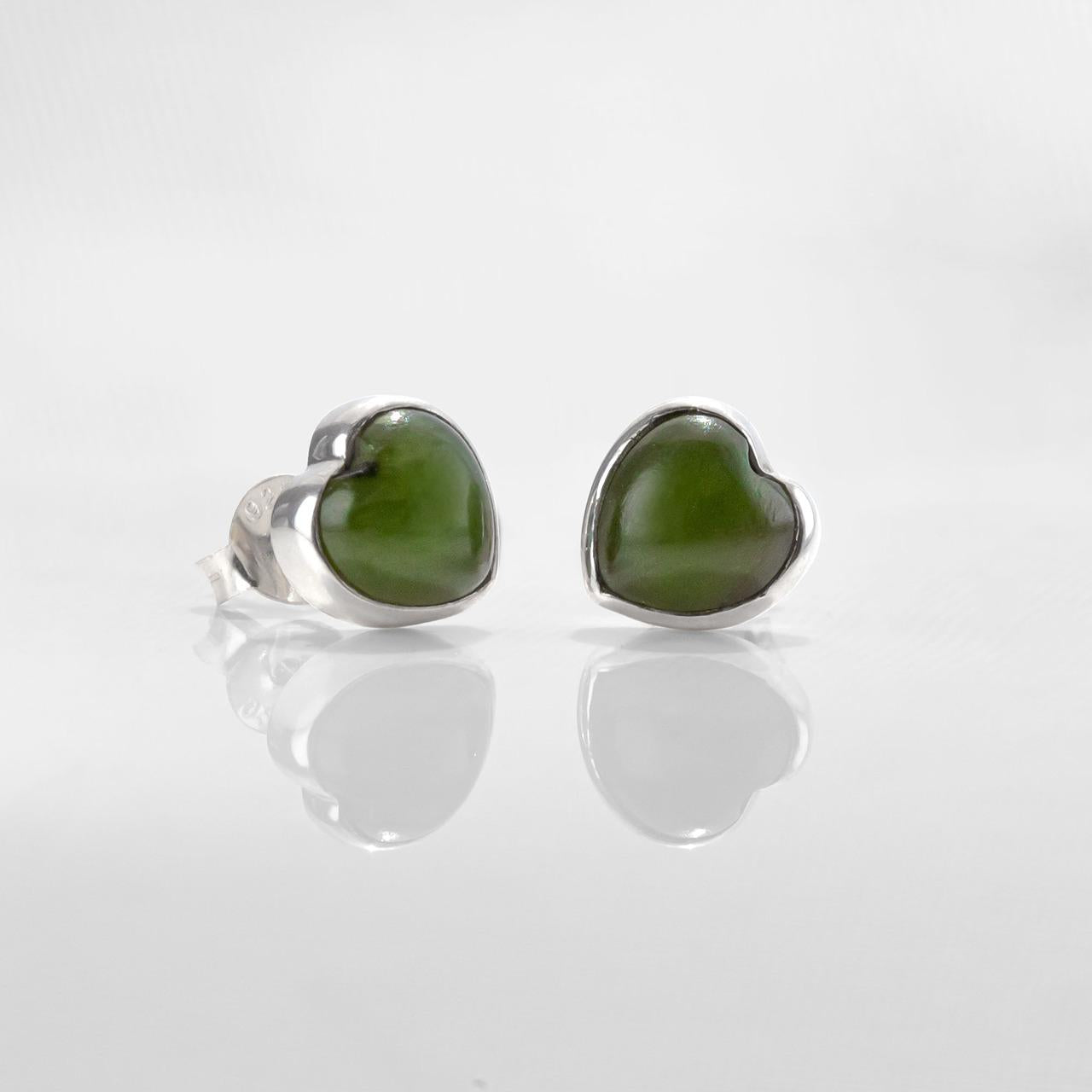 Nick Von K Pounamu Heart Stud Earrings Sterling Silver