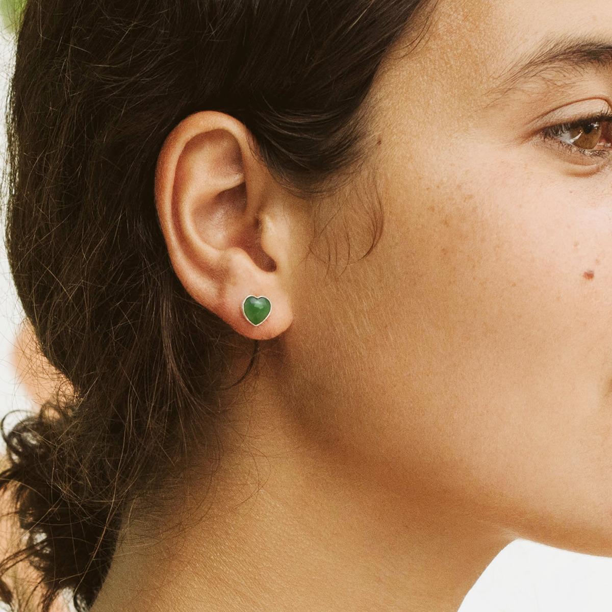 Nick Von K Pounamu Heart Stud Earrings Sterling Silver