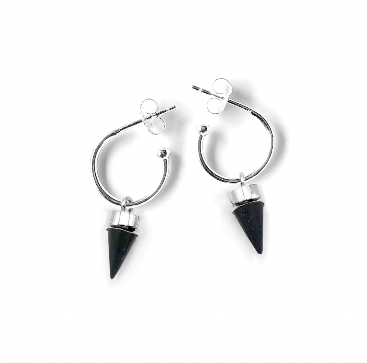 Nick Von K Black Pounamu Tiny Point Earrings Sterling Silver
