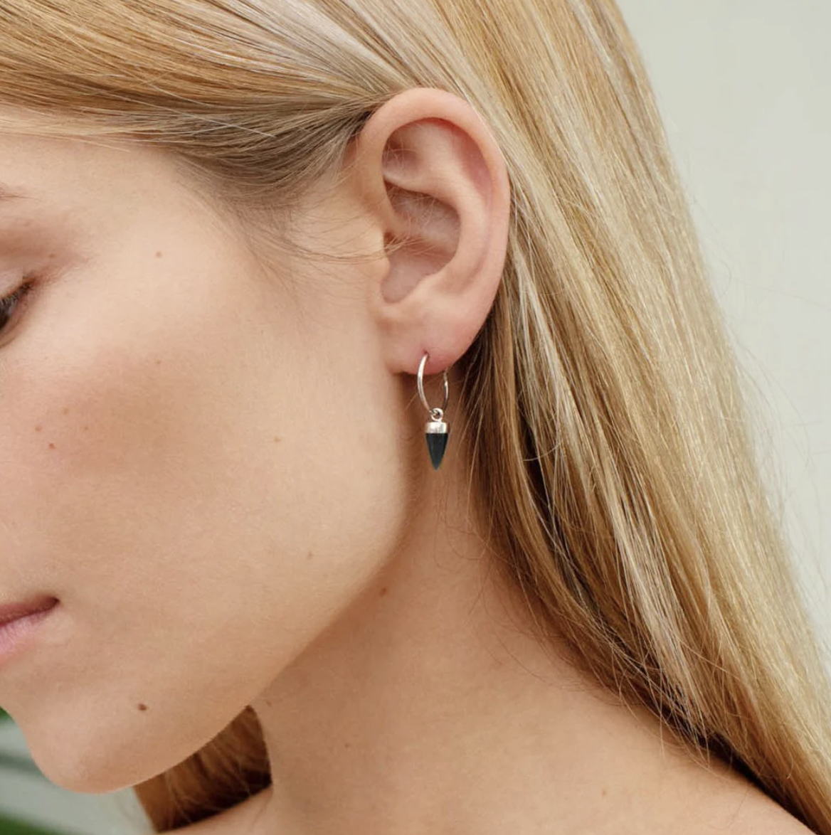 Nick Von K Black Pounamu Tiny Point Earrings Sterling Silver