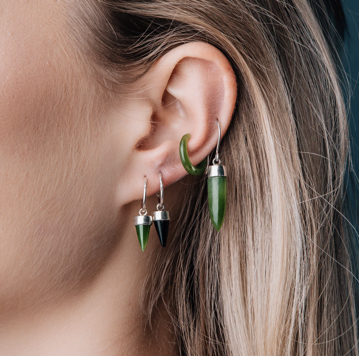 Nick Von K Pounamu Point Earrings Sterling Silver