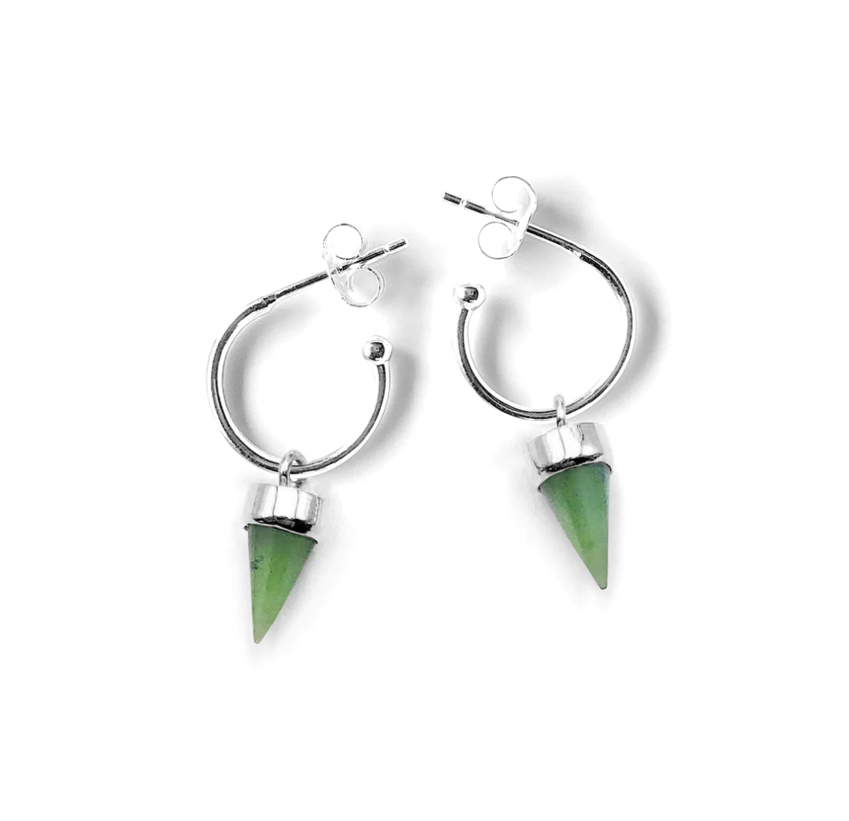Nick Von K Pounamu Tiny Point Earrings Sterling Silver