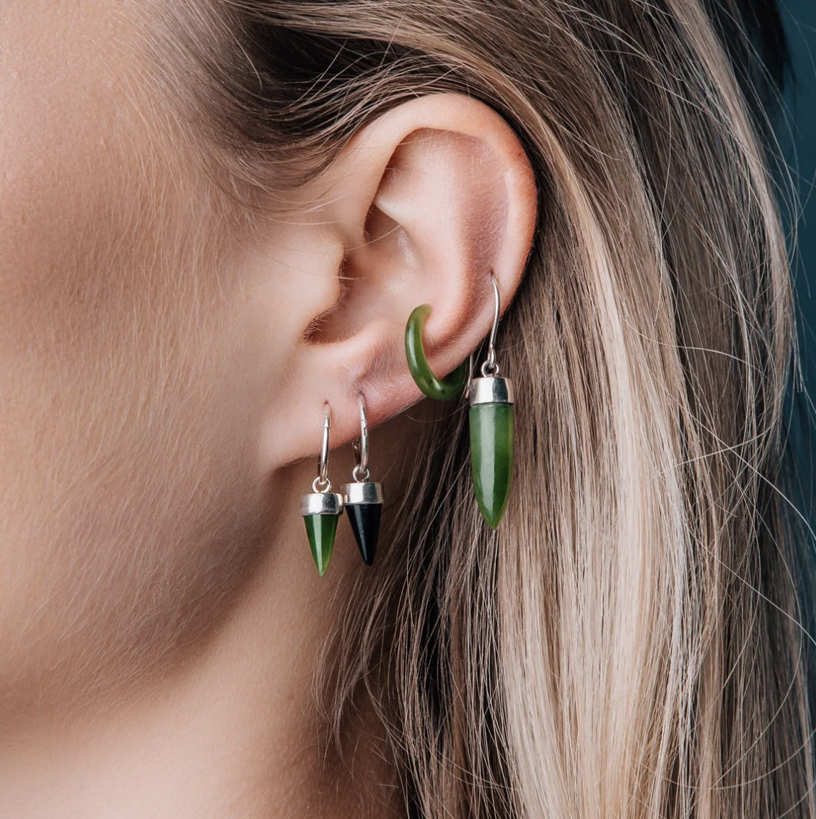 Nick Von K Pounamu Tiny Point Earrings Sterling Silver