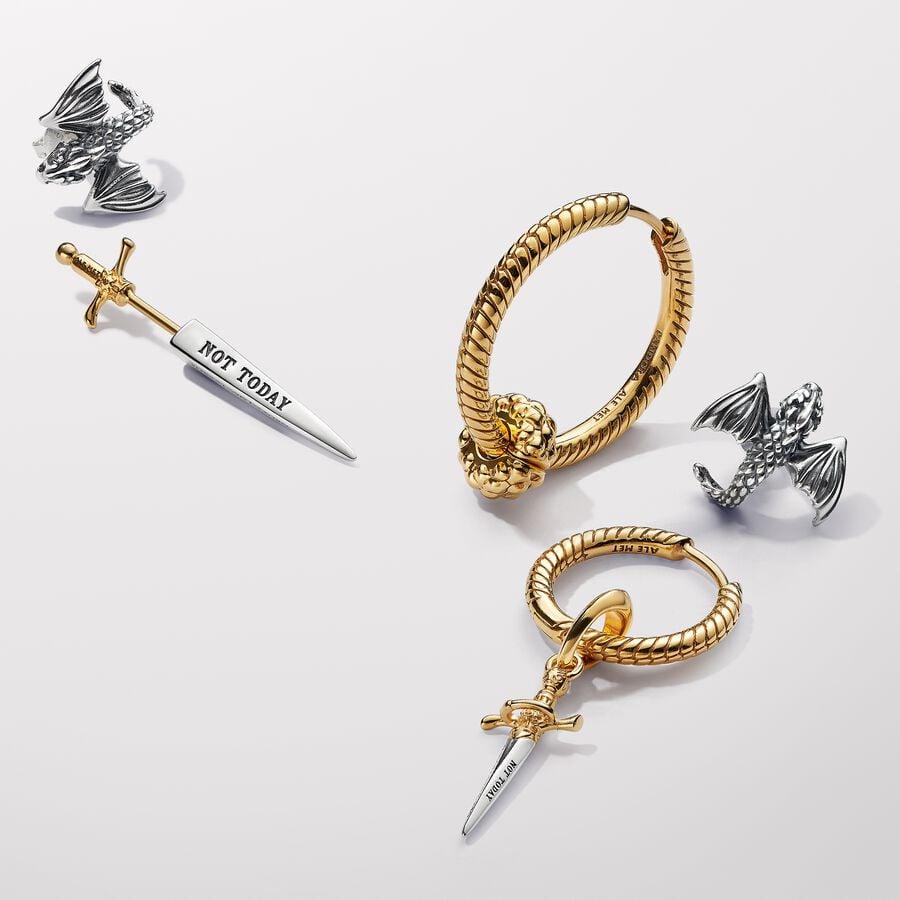 Pandora 14ct Gold Plated & Sterling Silver Game of Thrones Arya Sword Earrings