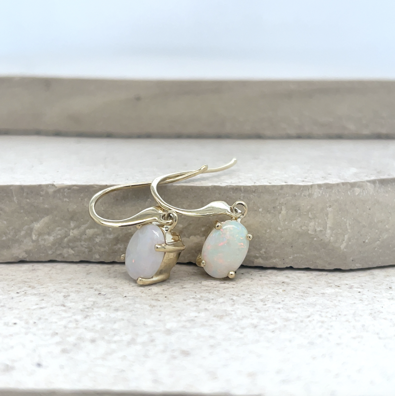 Opal 9ct Yellow Gold Hook Oval Drop Earrings