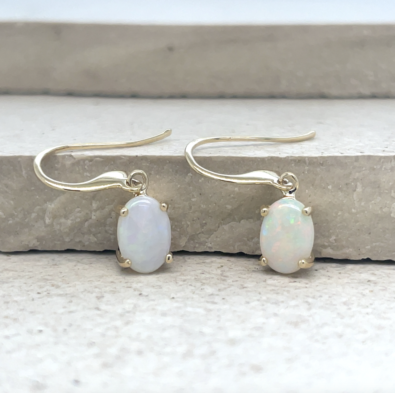 Opal 9ct Yellow Gold Hook Oval Drop Earrings