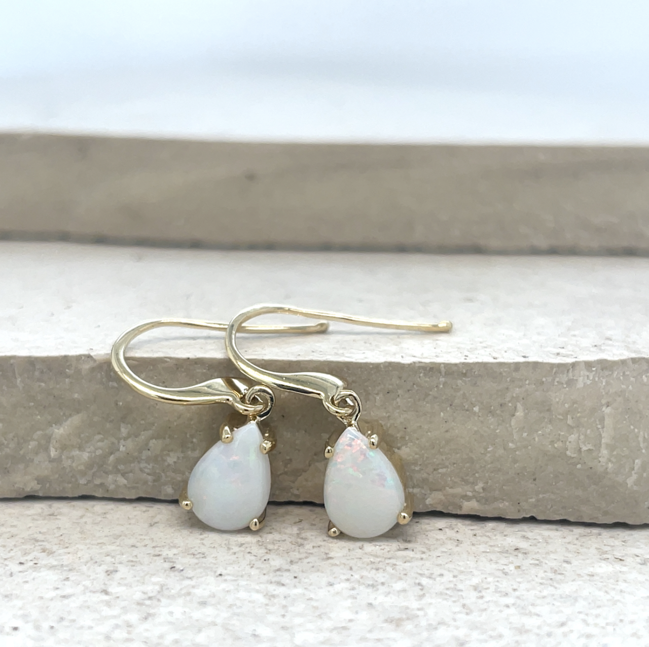 Opal 9ct Yellow Gold Hook Pear Drop Earrings