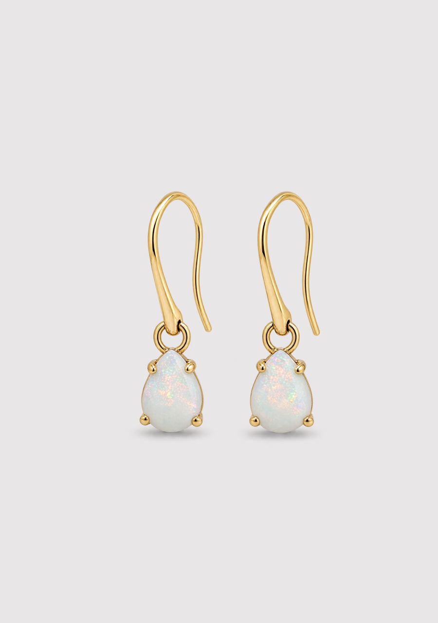 Opal 9ct Yellow Gold Hook Pear Drop Earrings