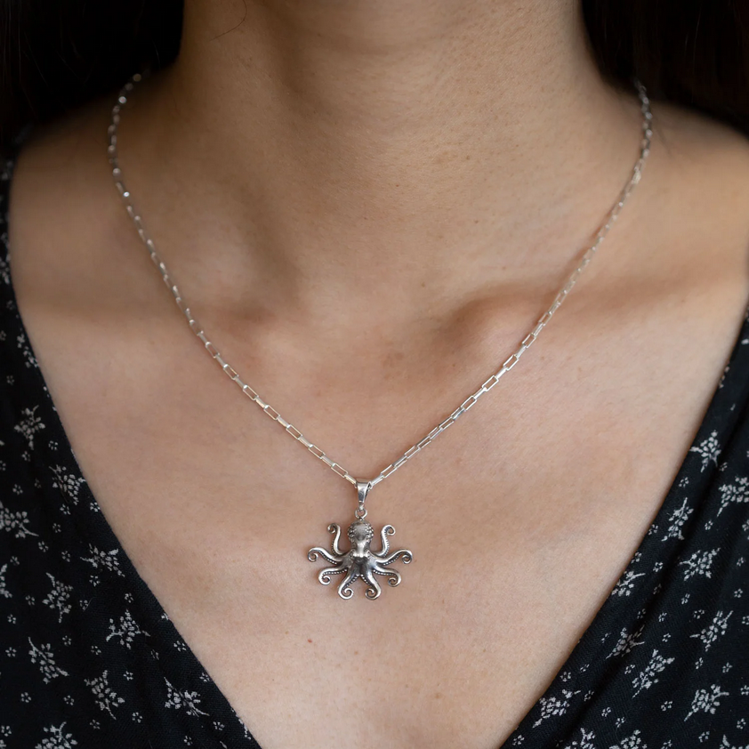Nick Von K Octopus Charm Necklace Sterling Silver