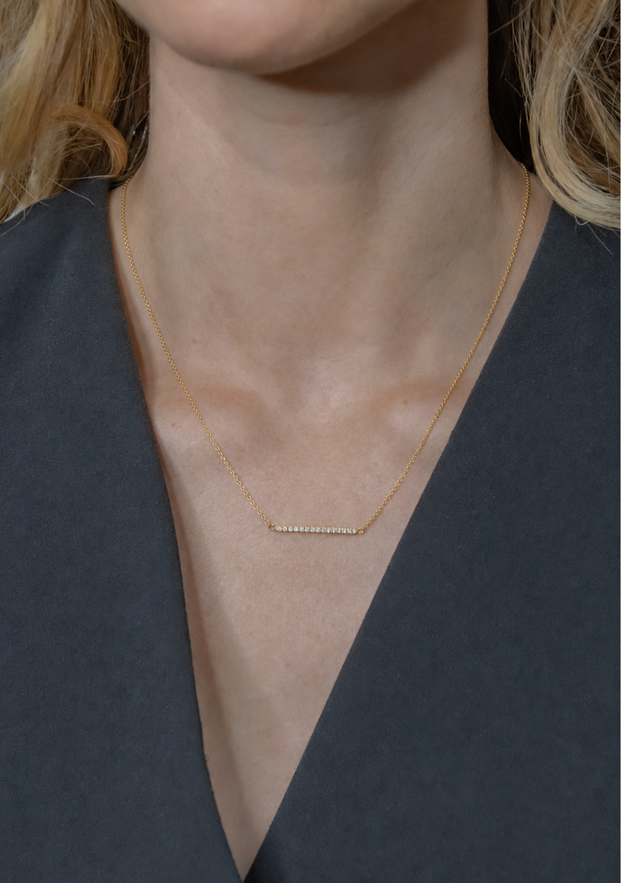 9ct Yellow Gold Diamond East West Bar Necklace