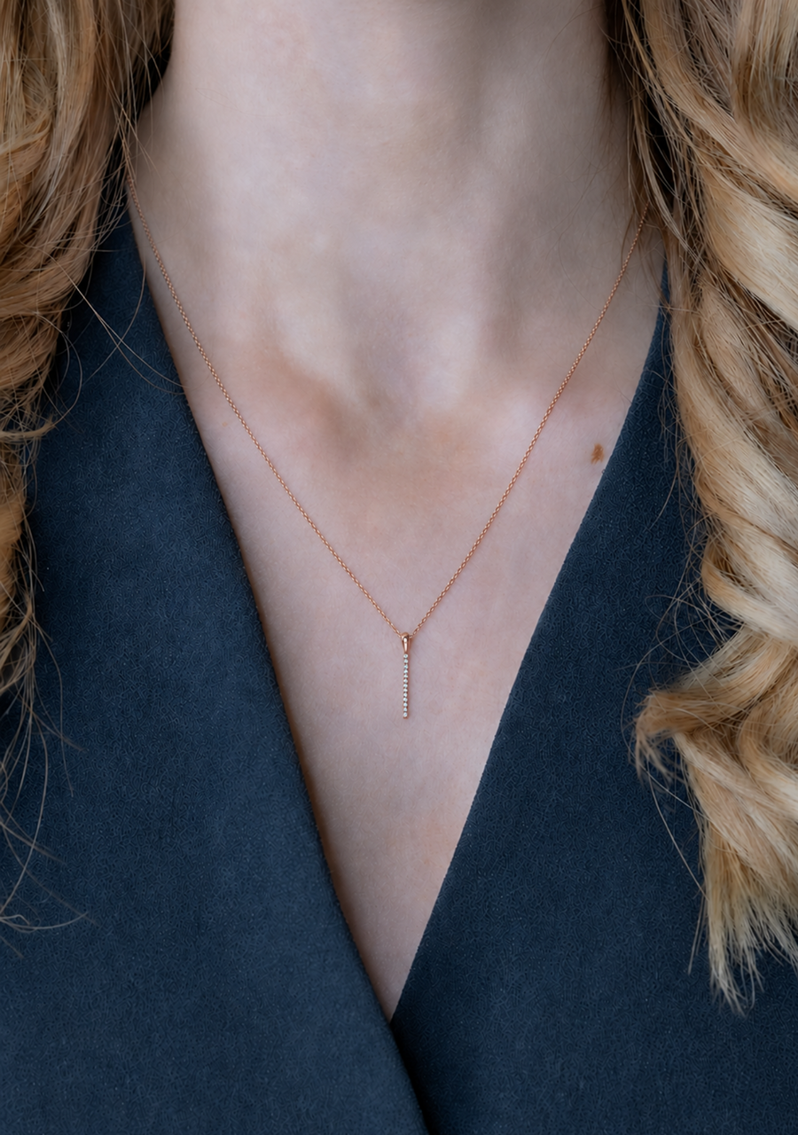 9ct Rose Gold Diamond North South Bar Necklace Pendant