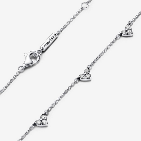 Pandora Sterling Silver Triple Stone Heart Station Chain Necklace 393160c01-45