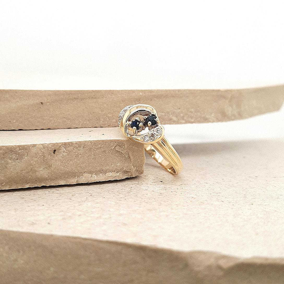 Estate 9ct Yellow Gold Sapphire and Diamond Ring