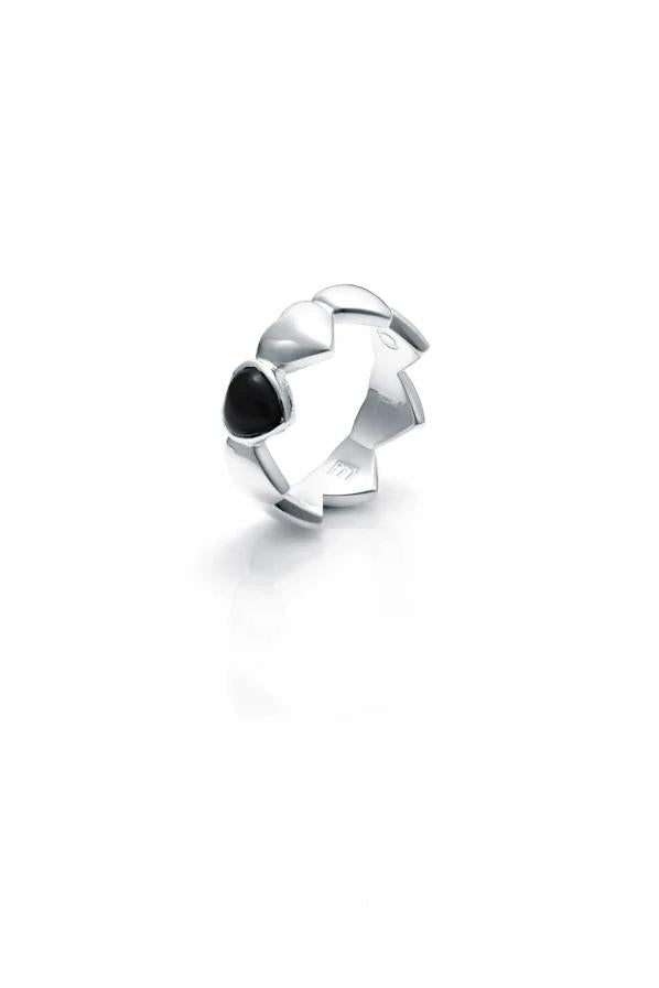 Stolen Girlfriends Club Sterling Silver Band of Hearts Ring with Onyx