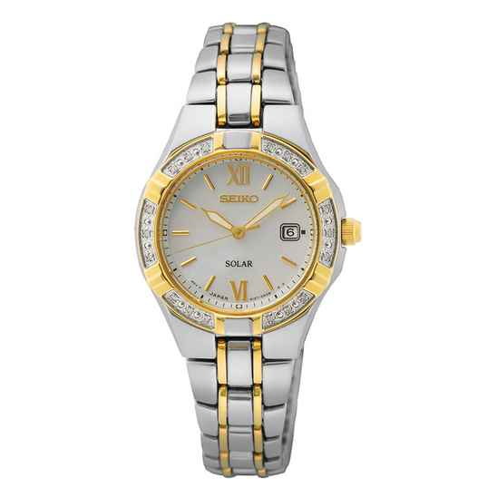 Seiko Ladies Coutura Daywear Solar Watch with Mother of Pearl and Diamond Dial