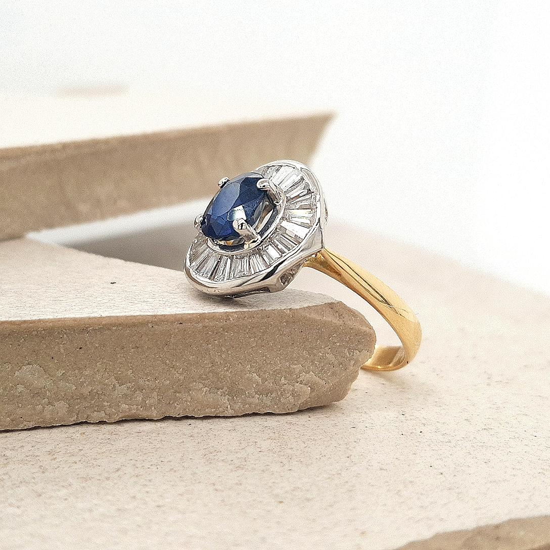 Sapphire & Diamond 18ct Yellow Gold & Platinum Halo Ring