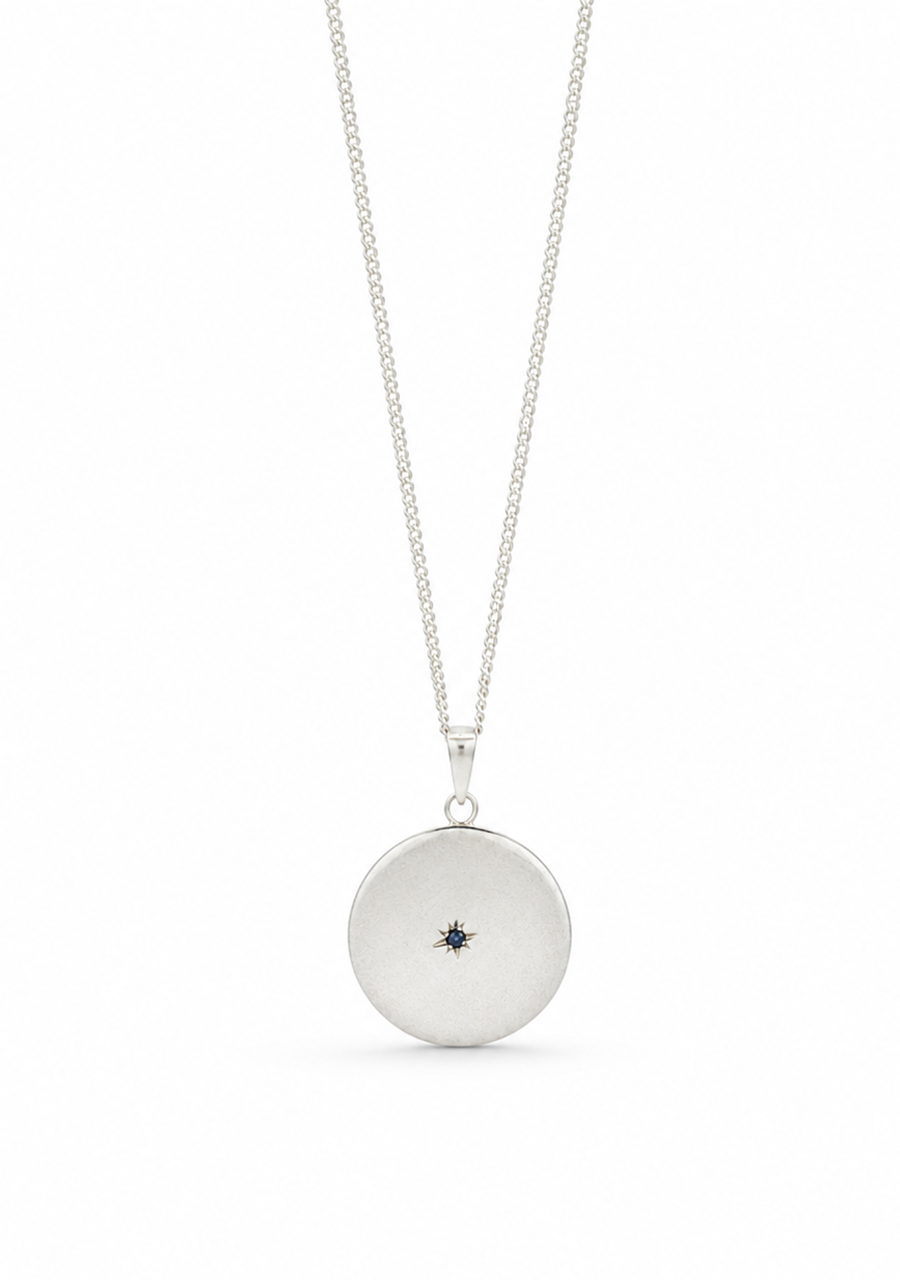 Sterling Silver Circle Pendant with Sapphire