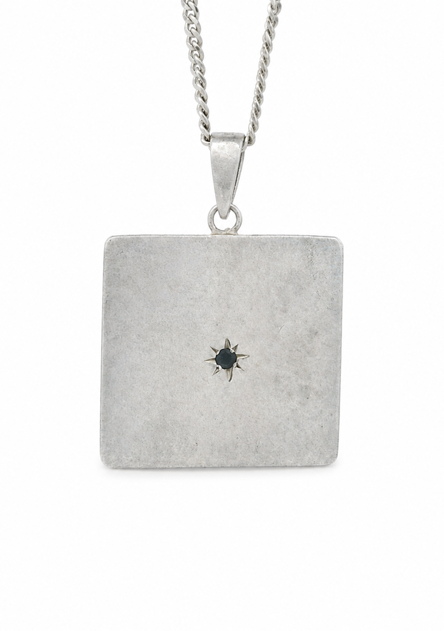 Sterling Silver Square Pendant with Green Tourmaline