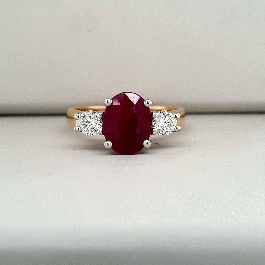 Ruby & Diamond Trilogy Ring in 18ct Yellow & White Gold
