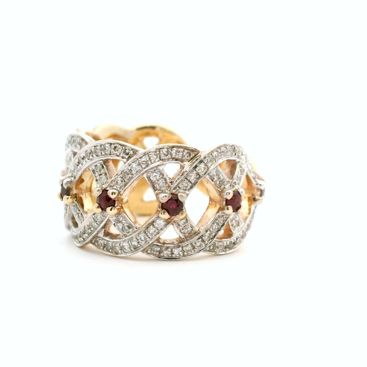Ruby & Diamond 9ct Yellow Gold Fancy Wide Band Ring