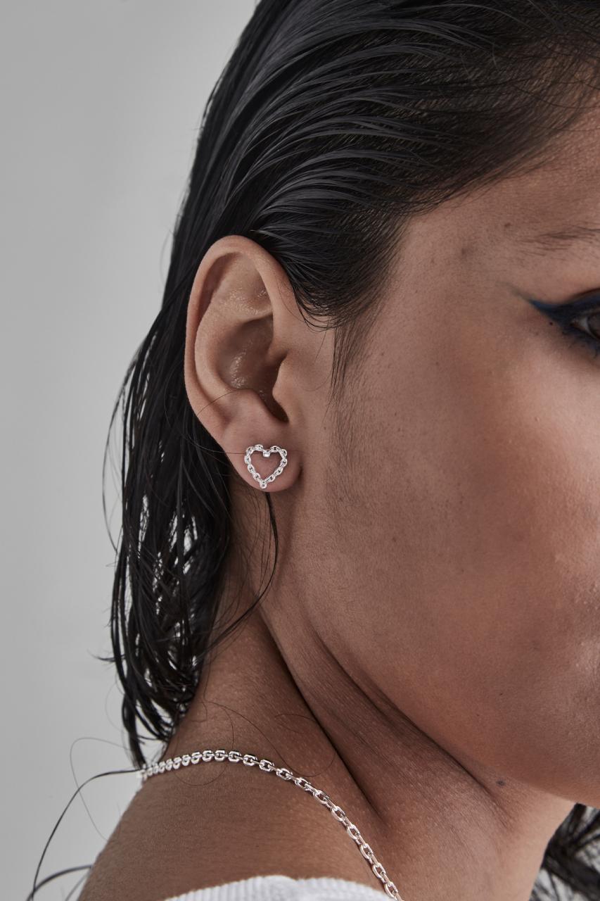 Stolen Girlfriends Club Sterling Silver Chain Heart Stud Earrings