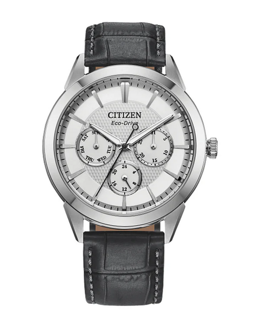 Citizen Gents Stainless Steel Eco-Drive Watch with Black Leather Strap bu2110-01a