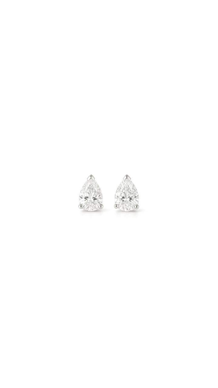 Diamond Pear Cut Stud Earrings in 14ct White Gold