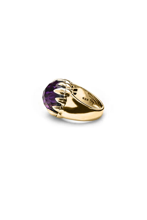Stolen Girlfriends Club 18ct Yellow Gold Plated Claw Ring with Dark Amethyst