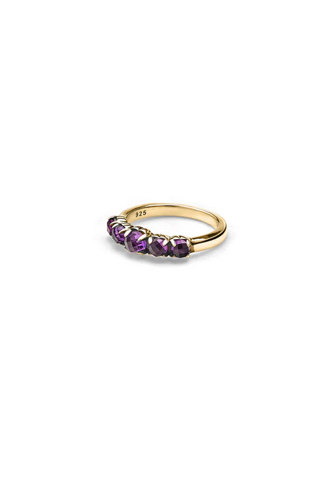 Stolen Girlfriends Club 18ct Yellow Gold Plated Halo Cluster Ring with Dark Amethyst