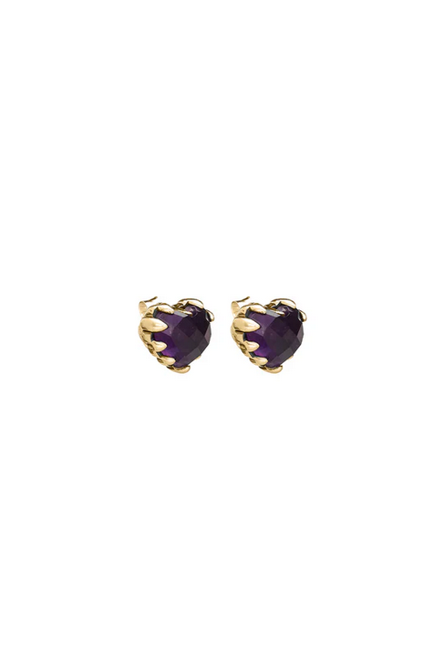 Stolen Girlfriends Club 18ct Yellow Gold Plated Love Claw Earrings with Dark Amethyst