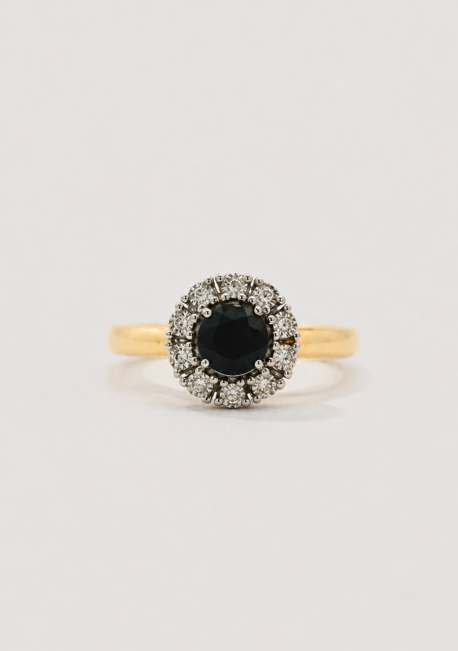 Sapphire & Diamond 9ct Yellow & White Gold Cluster Ring