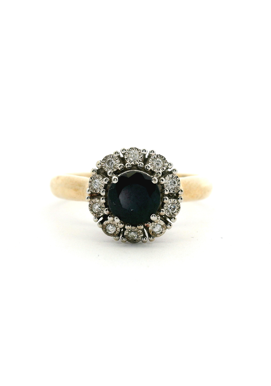 Sapphire & Diamond 9ct Yellow & White Gold Cluster Ring