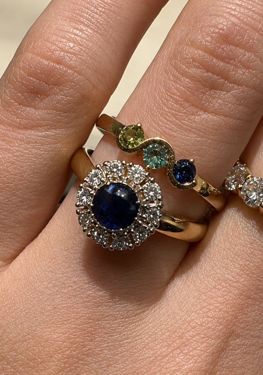 Sapphire & Diamond 9ct Yellow & White Gold Cluster Ring