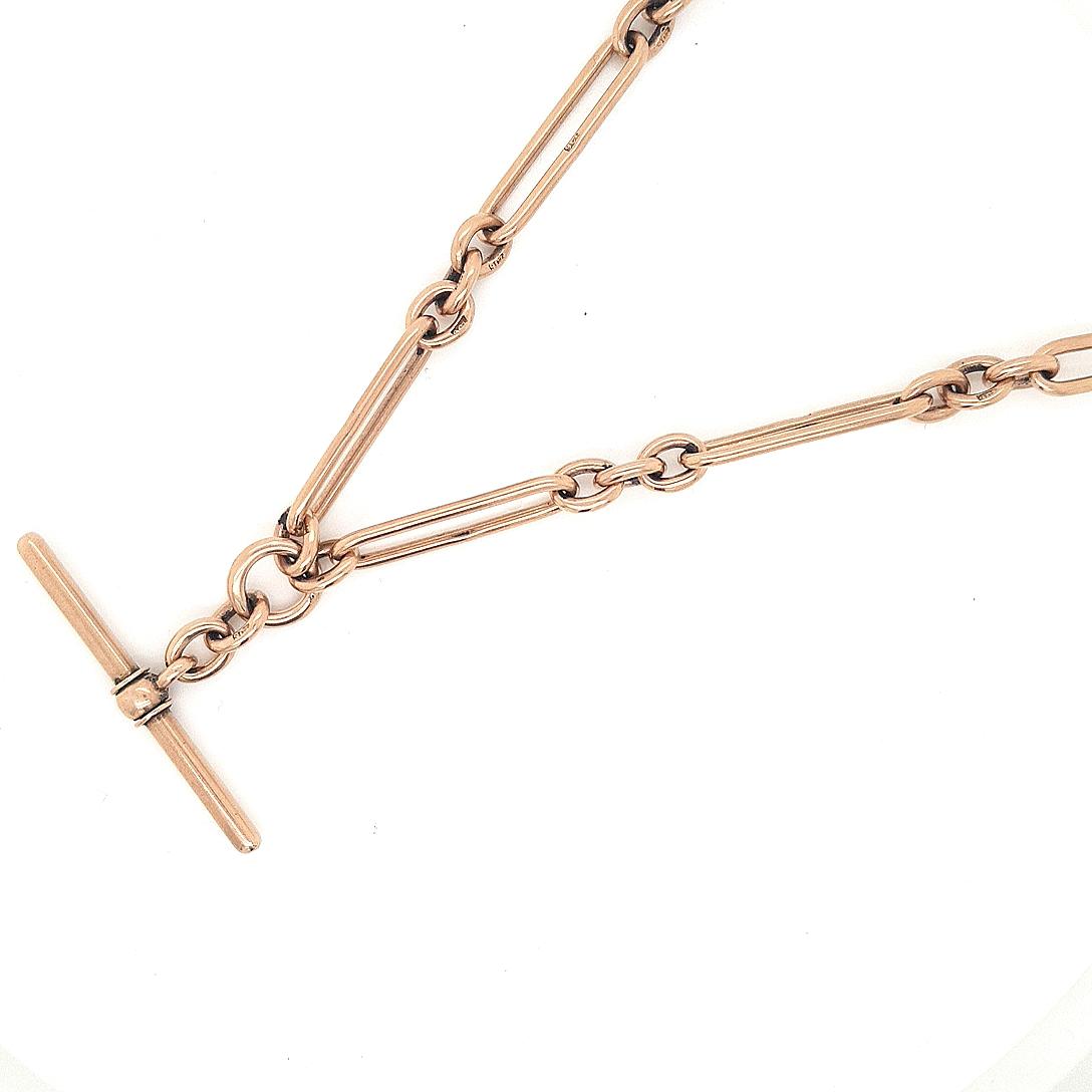Estate 9ct Rose Gold Paperlink Figaro Fob Chain