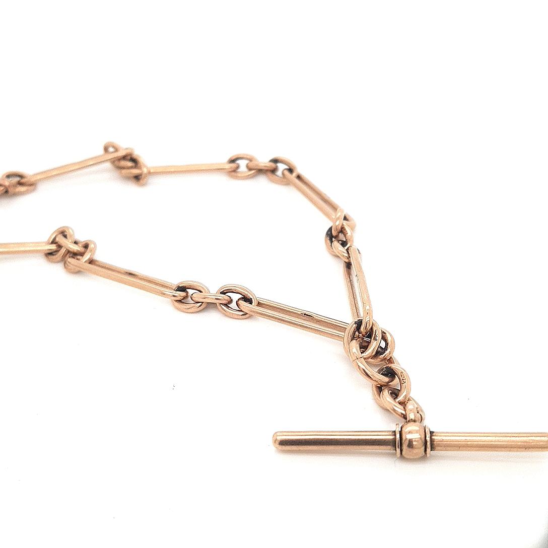 Estate 9ct Rose Gold Paperlink Figaro Fob Chain