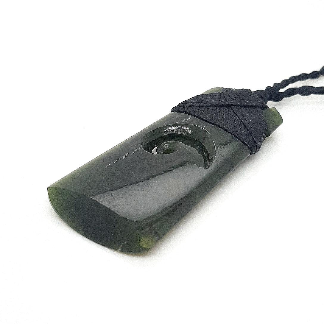 Greenstone Toki Koru Pendant on Black Cord