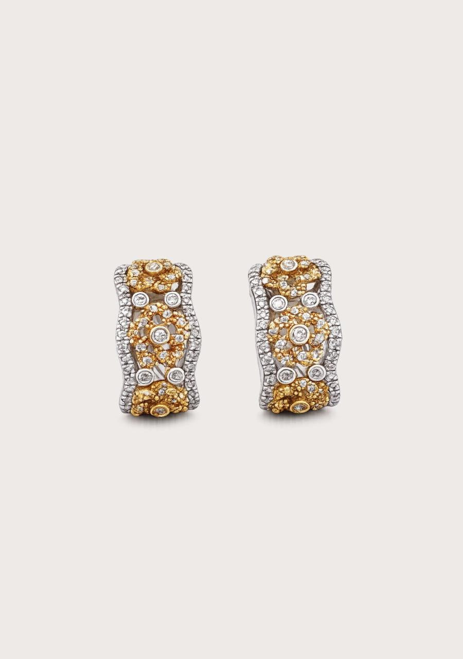 Estate 18ct Tritone Diamond Floral Hoop Earrings