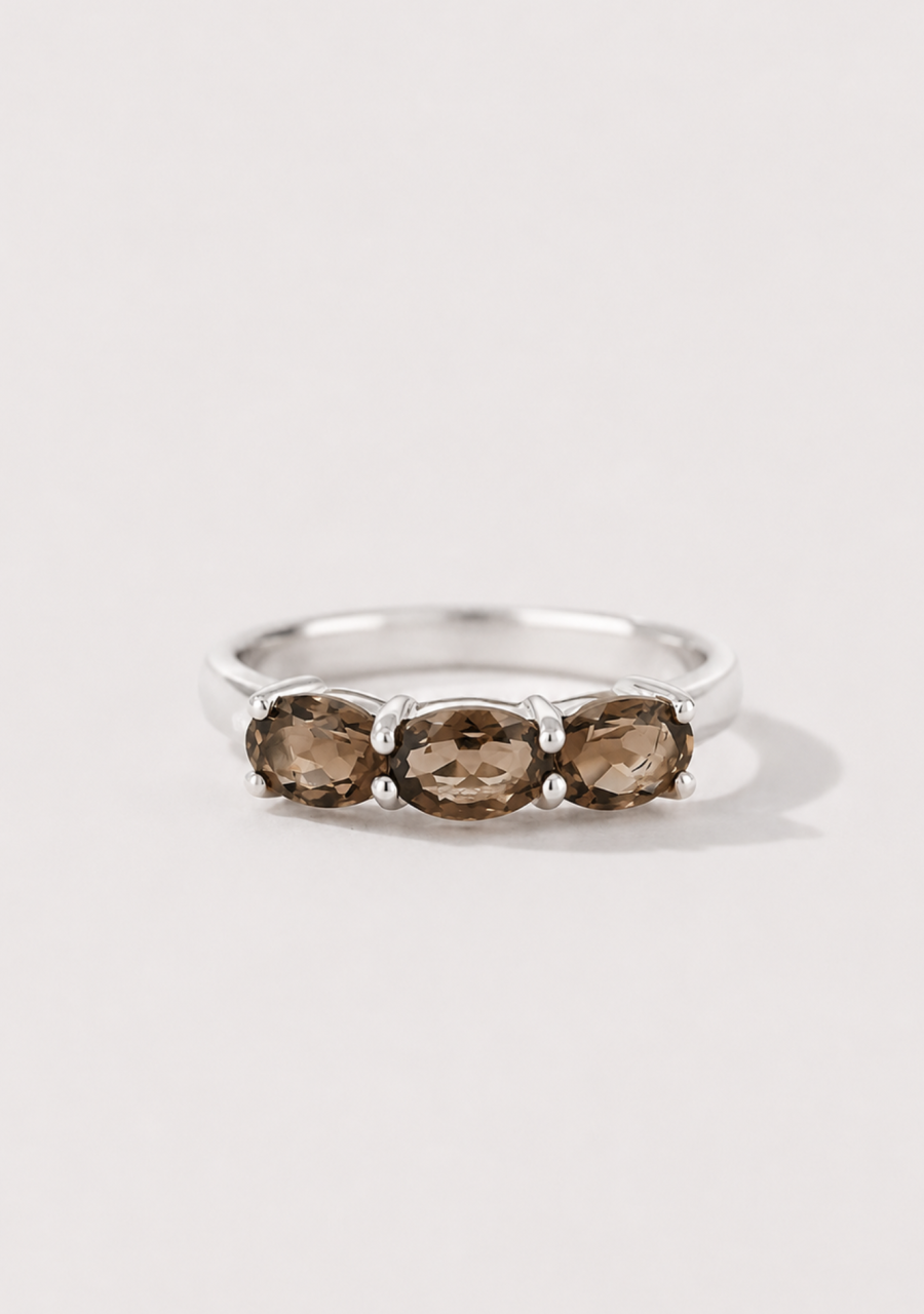 Sterling Silver Smokey Quartz Three Stone Ring