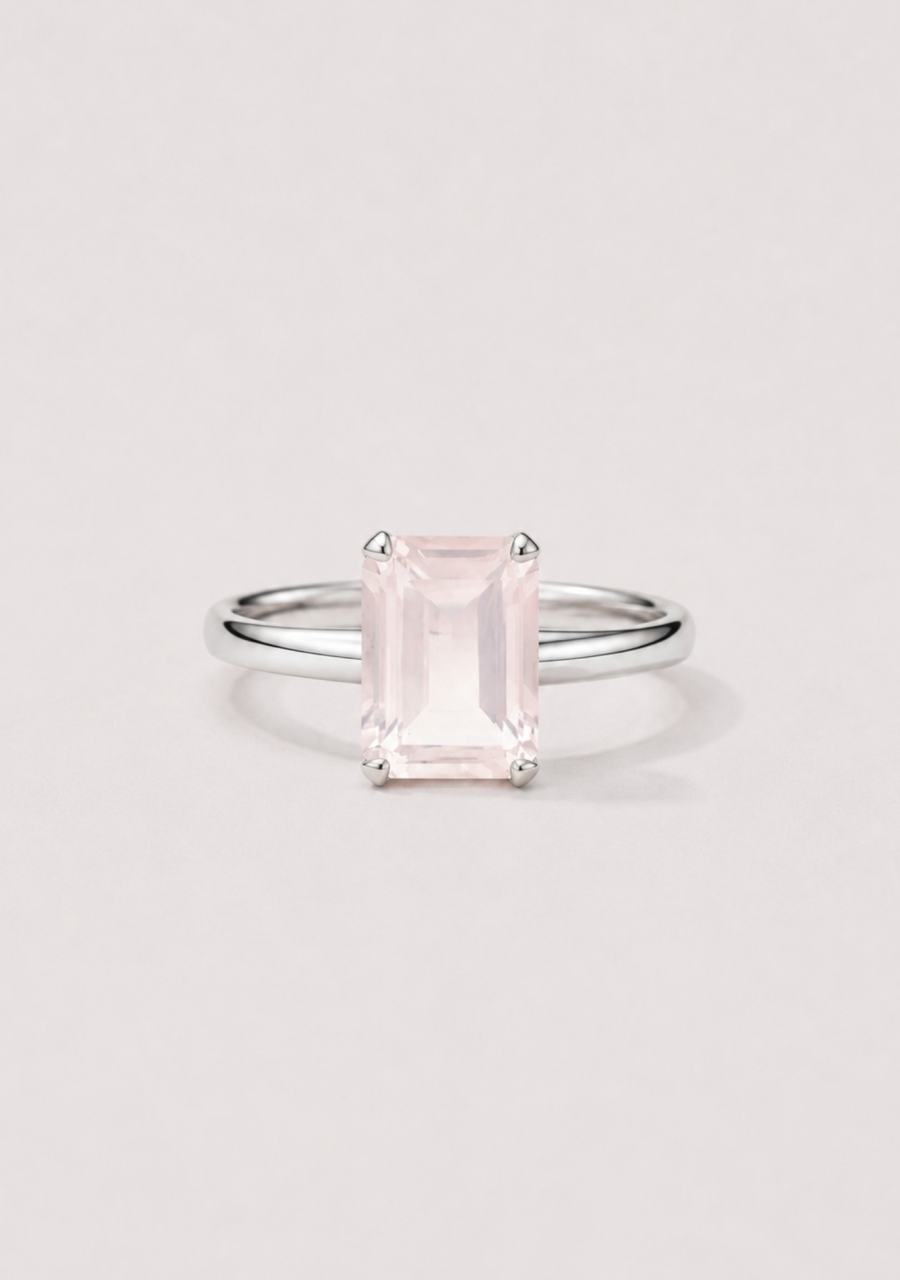 Sterling Silver Rose Quartz Solitaire Ring