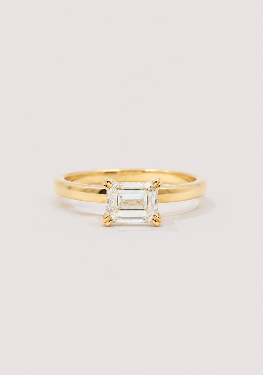 The Harlow Setting 18ct Yellow Gold Emerald Cut Lab Grown Diamond East West Ring