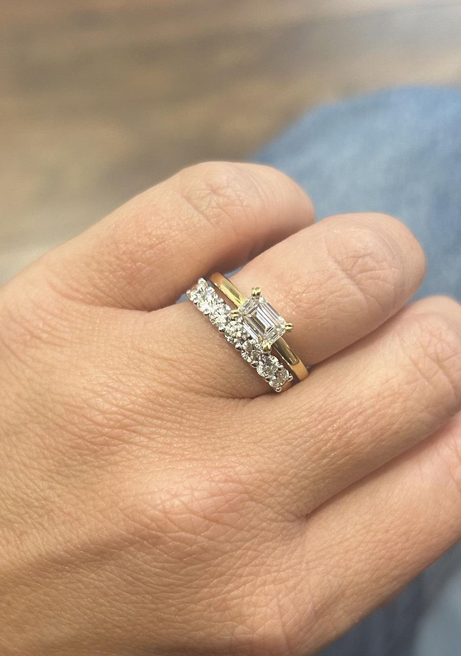 18ct Yellow Gold Emerald Cut Lab Grown Diamond East West Ring