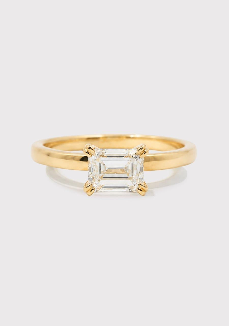 18ct Yellow Gold Emerald Cut Lab Grown Diamond East West Ring