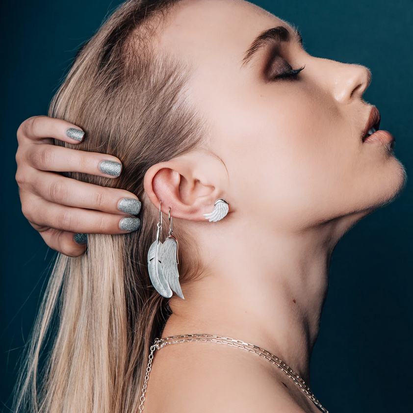 Nick Von K Sterling Silver Mother of Pearl Feather Earrings