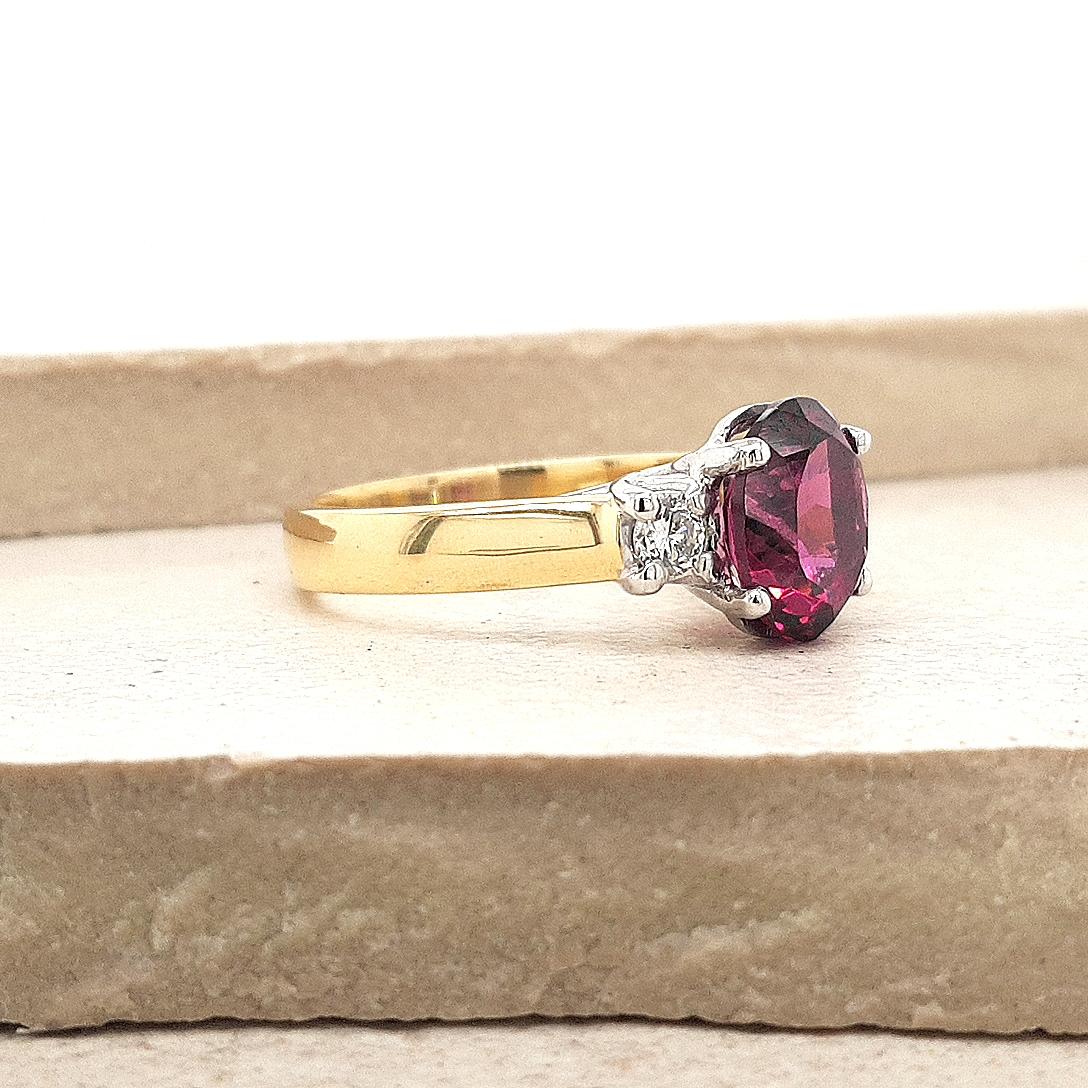 Rhodolite Garnet & Lab Grown Diamond 18ct Yellow & White Gold Three Stone Ring