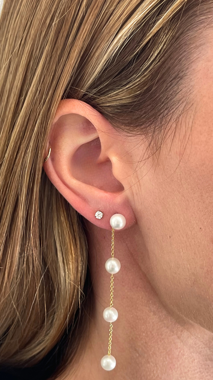 Freshwater Pearl Drop Stud Earrings in 9ct Yellow Gold